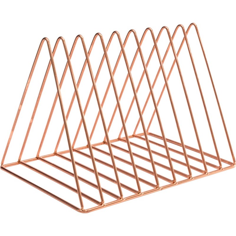 Sooyee 9 Slot Rose Gold Magazine Holder,Desktop File Sorter Organizer Triangle Bookshelf Decor Home Office - Image 5